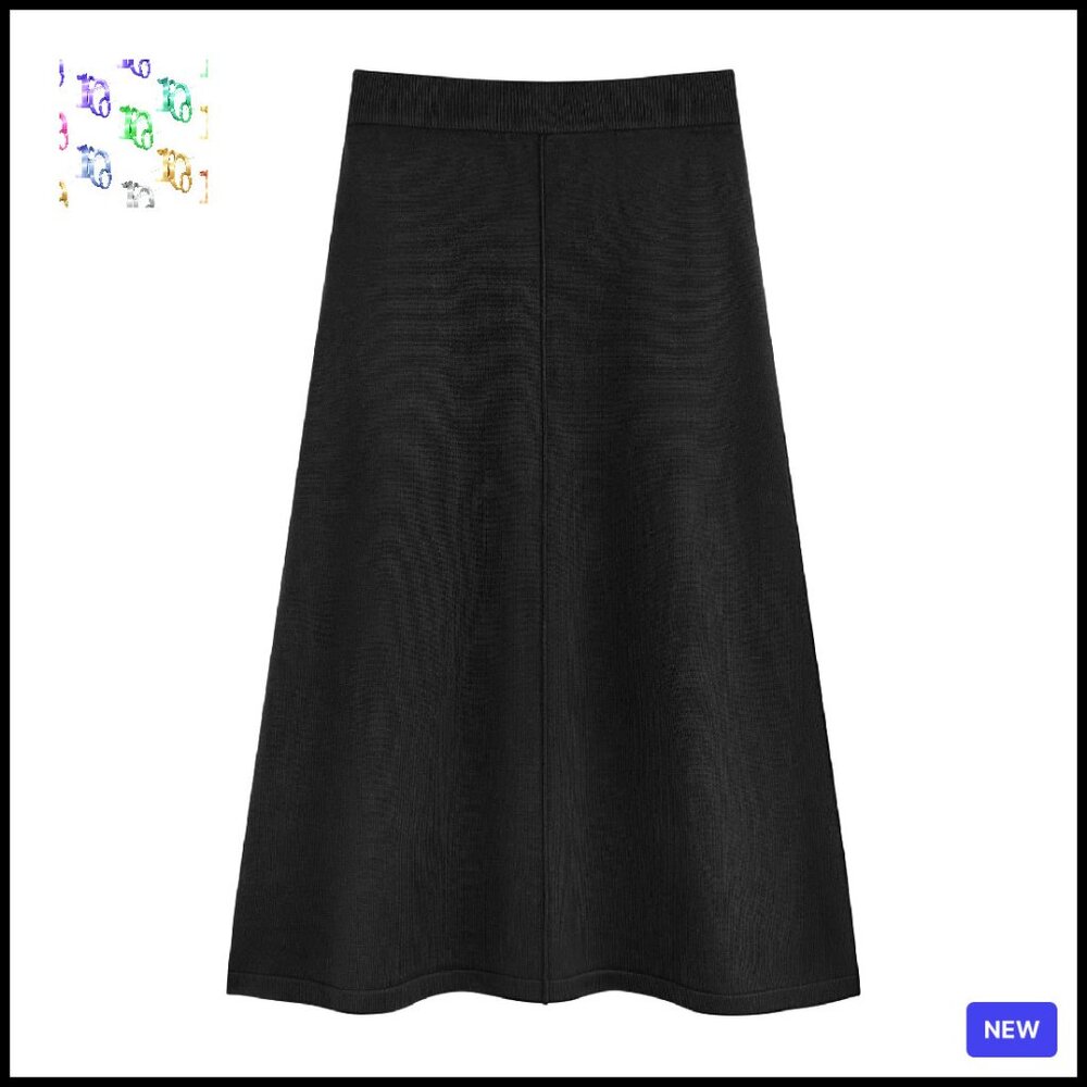 Ribbed Knit Sweater Skirt Elastic High Waist A-Line Midi Chic Fall Winter